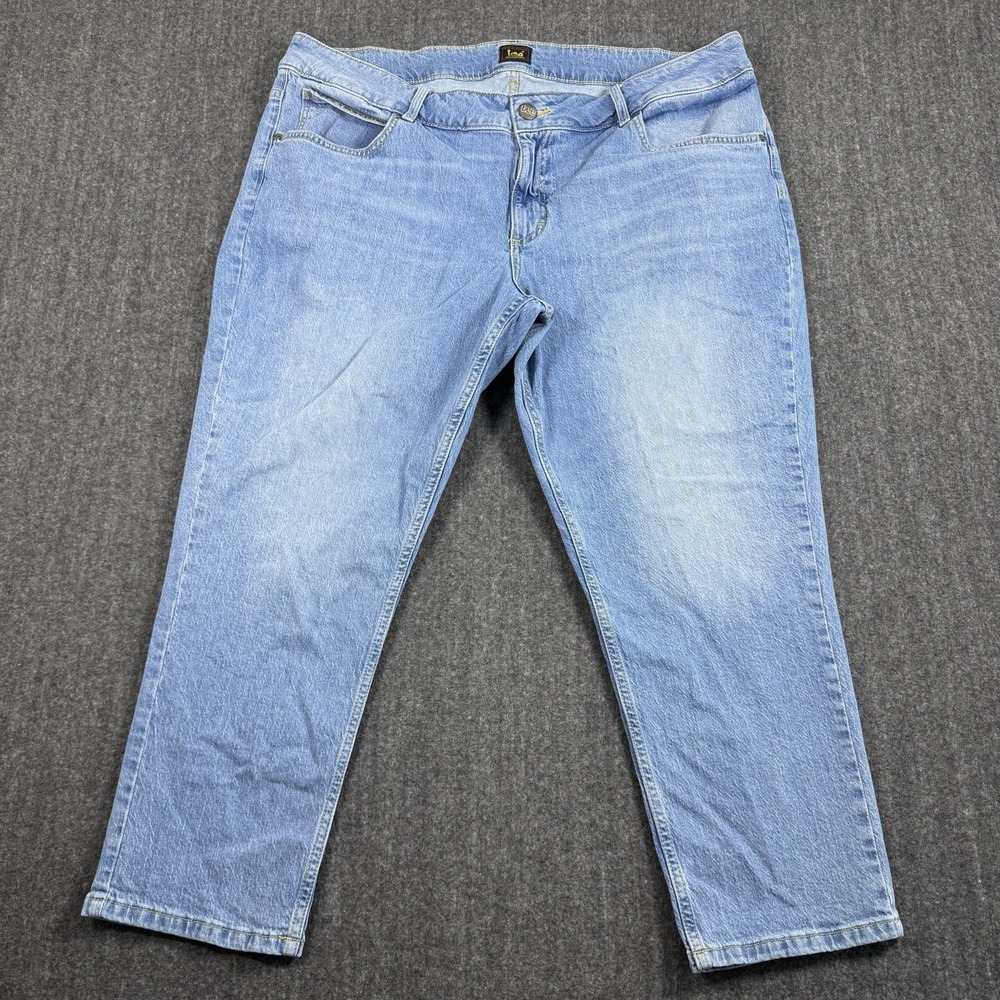 Lee Womens Jeans 20W Medium Light Wash Stretch Straight Leg Denim Blue